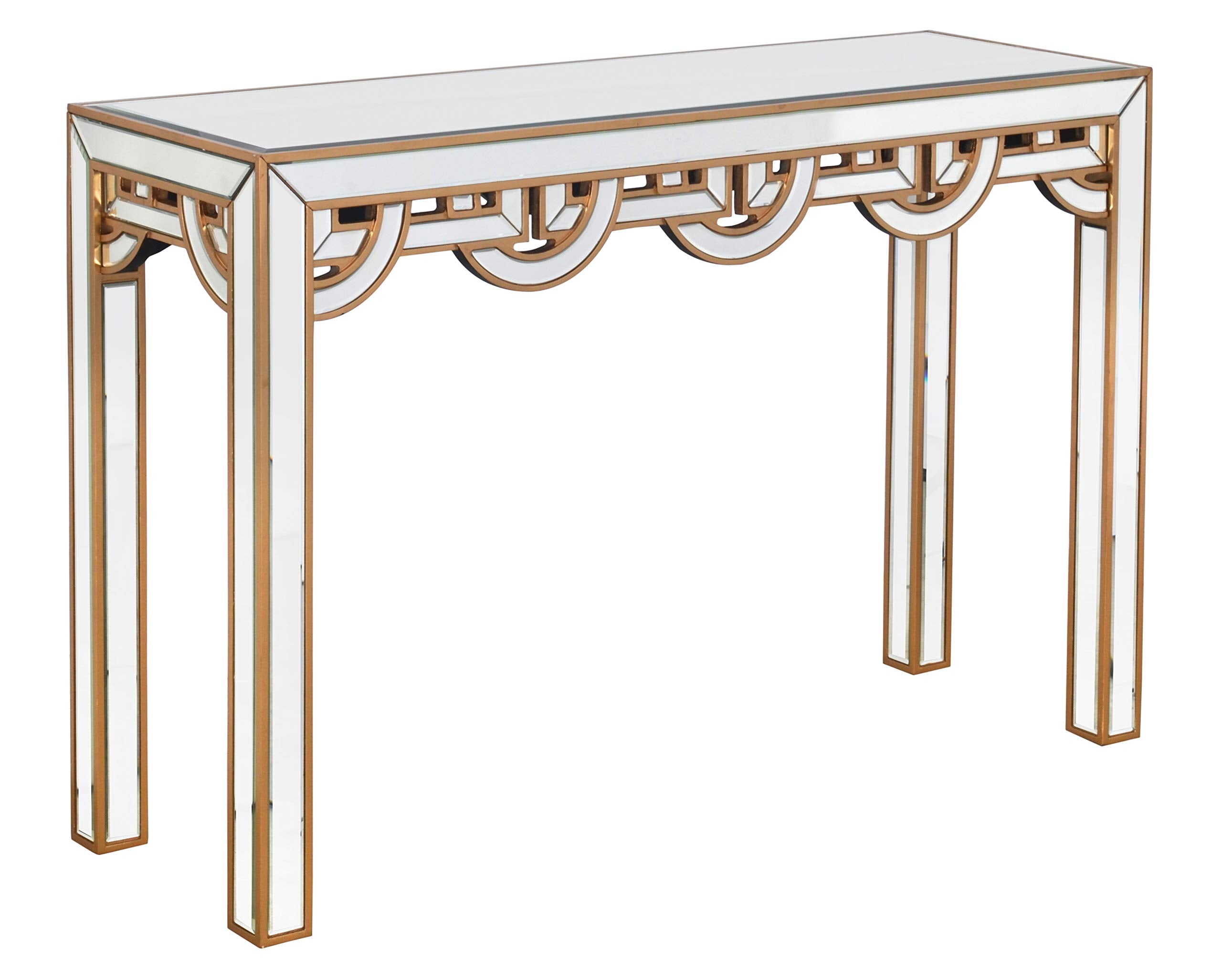 Afd Home Hollywood Glam Gold Trim Console Sofa Table Mirror Top